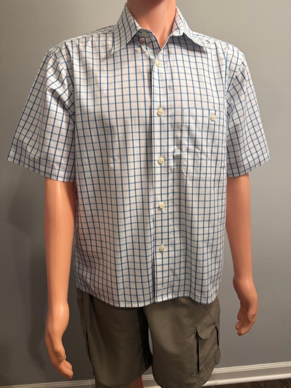 Orvis Men’s Blue Check Button Down Shirt Short Sleeve M 100% Cotton NWOT